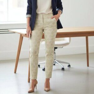 CELINE Women's Pants Gold Metallic Embossed High Waist Straight Leg Trouser 6